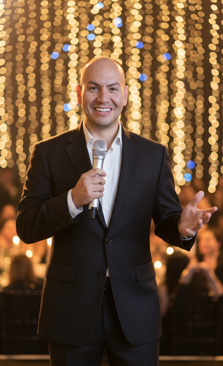 Fernando Solar speaking on stage to a large audience